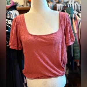 Chic Square Neck Short Sleeve Top in Pink